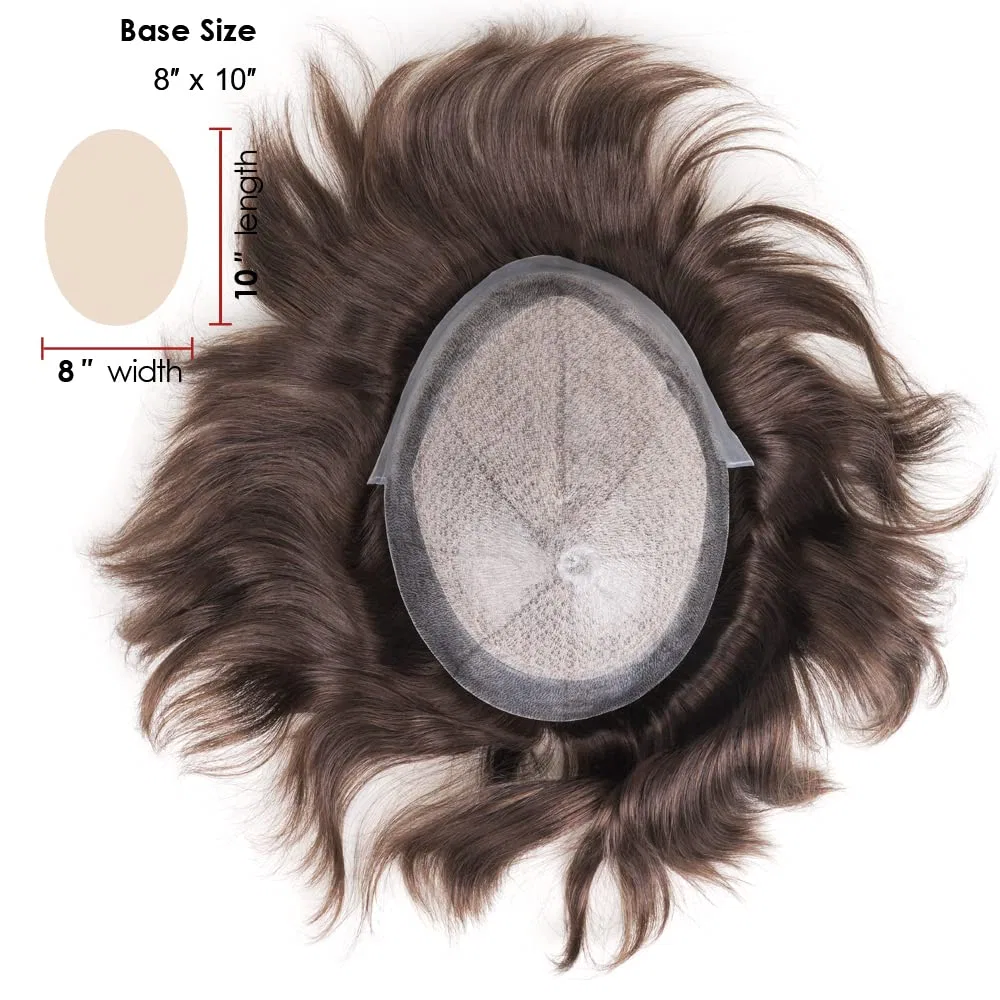 Мужской парик Lordhair Knotless из натуральных волос, 8 x 10 дюймов Lordhair, Medium Dark Brown 4# (Ash) — фото 3
