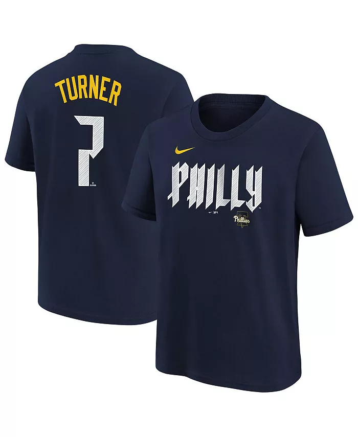 

Футболка Philadelphia Phillies Fuse City Connect с именем и номером Trea Turner, цвет Navy, для мальчиков и девочек старшего возраста Nike