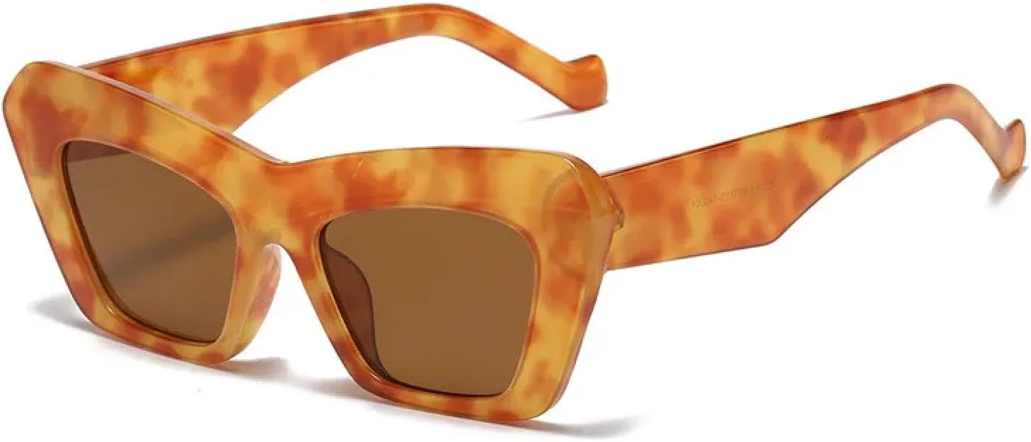 

Женские солнцезащитные очки в ретро-оправе «кошачий глаз» с эффектом «желе», модные, большого размера, с защитой от УФ-излучения UV400 HHZZYVY, Yellow Leopard Tea