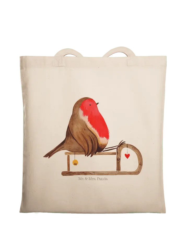 

Сумка для переноски Mr & Mrs Panda Rotkehlchen Schlitten ohne Spruch, кремовый