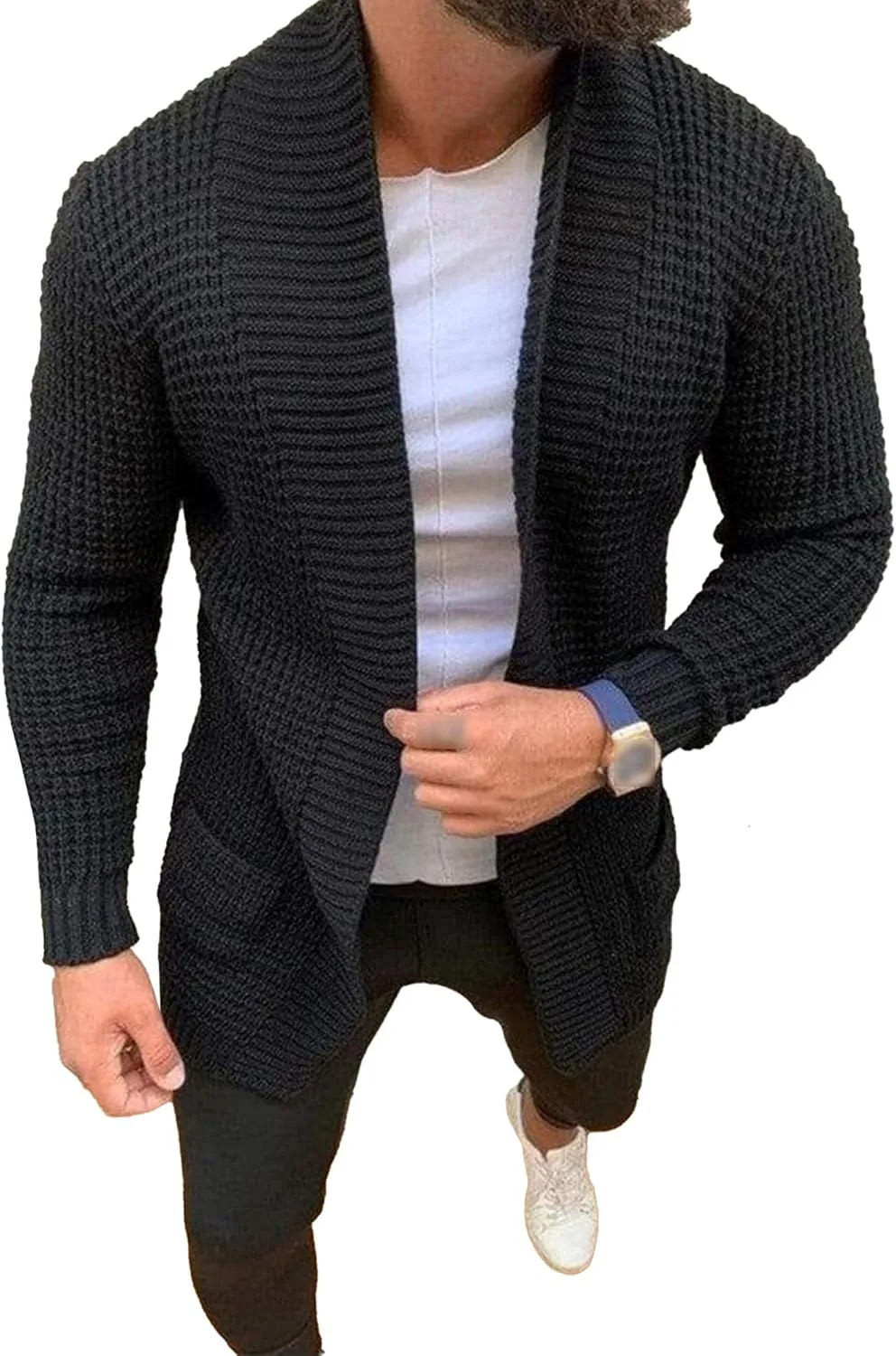 

Мужской кардиган Ribbed с длинными рукавами и карманами JEKE-DG