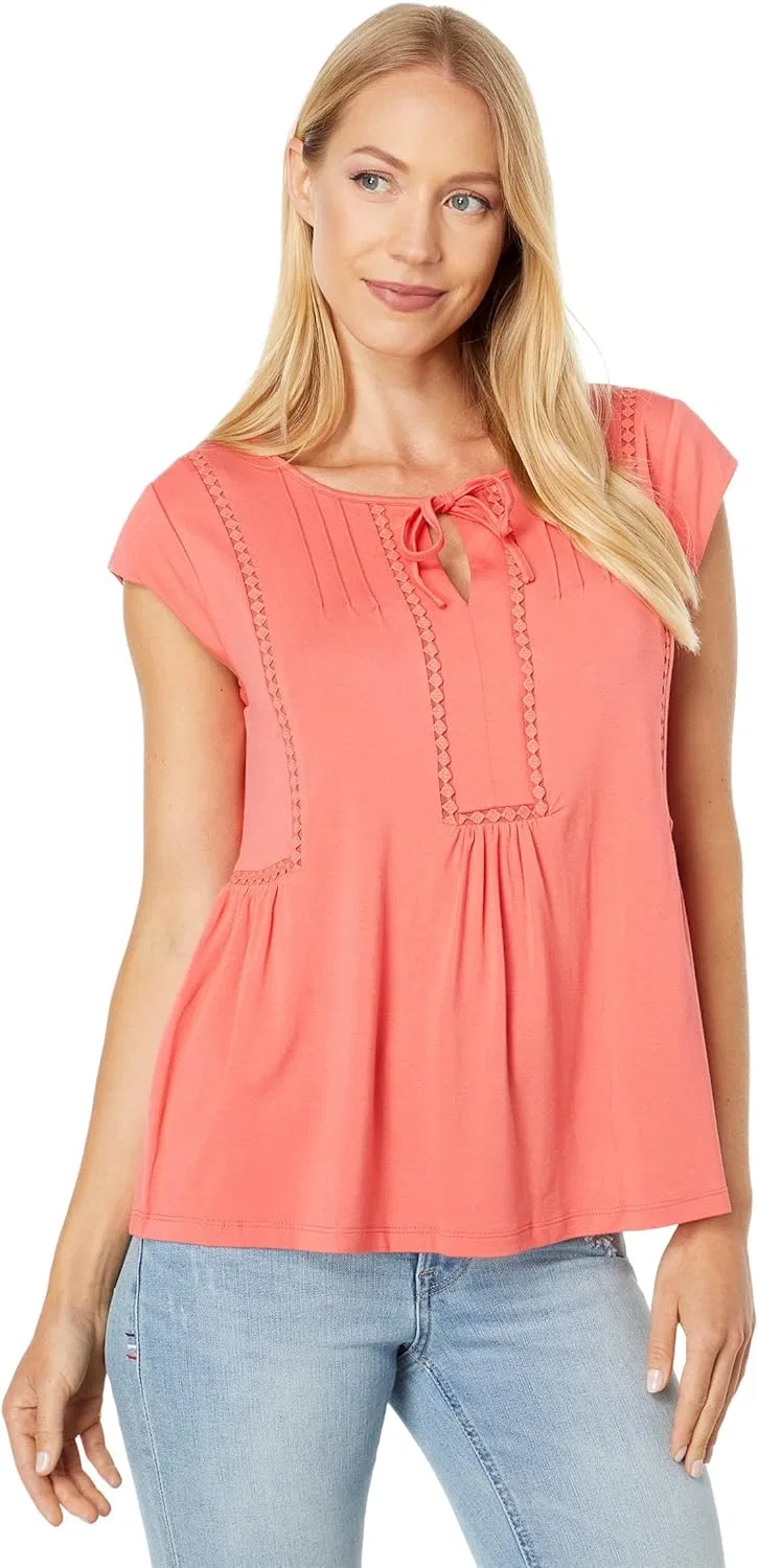 Блуза с капюшоном и галстуком Cap Sleeve Pintuck Dressy Knit Top, Tommy Hilfiger, коралловый