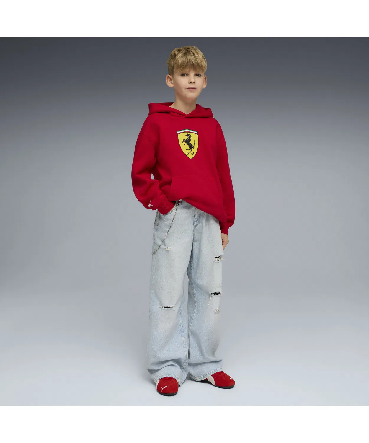 Детская фуфайка с капюшоном PUMA Ferrari Color Shield Hoodie, красный — фото 3
