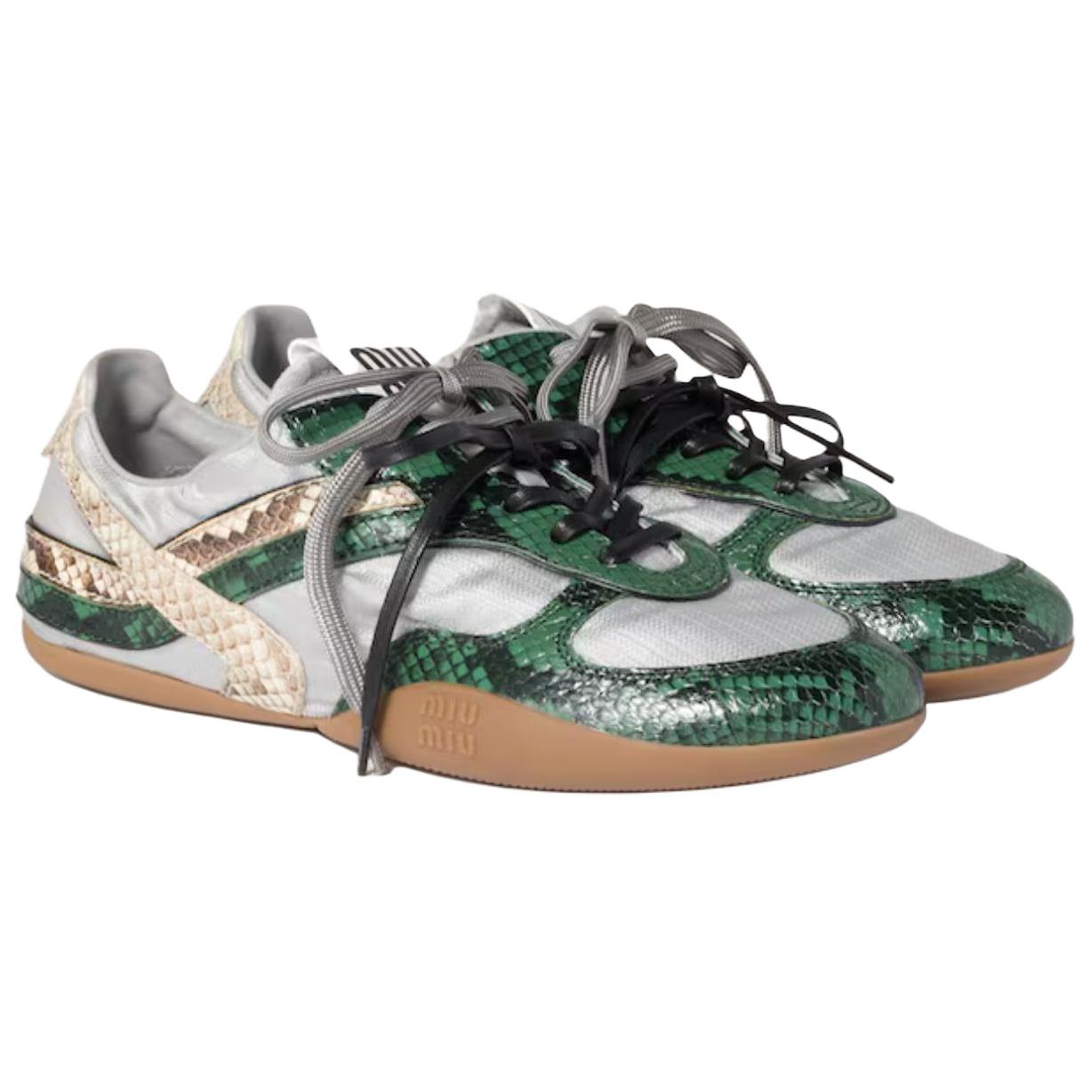 MIU MIU Женские повседневные кроссовки Gymnasium Low Top серебристо-зеленые — фото 4