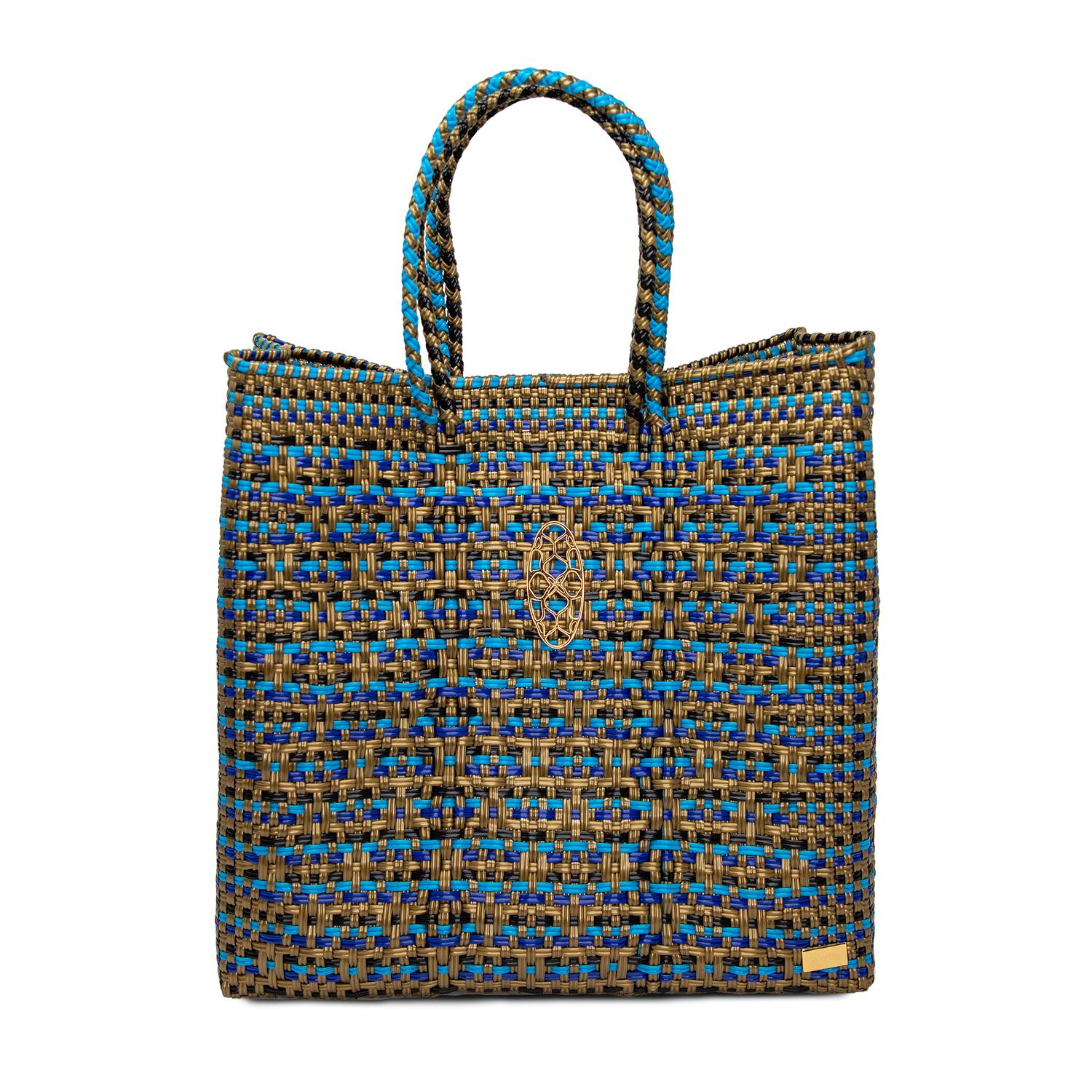 

Женская ручной работы сумка-тоут в золотом и синем цветах Lola's Bag