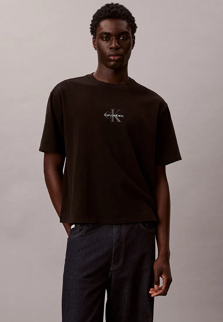 Футболка с монограммой, оверсайз, Calvin Klein Jeans, черный
