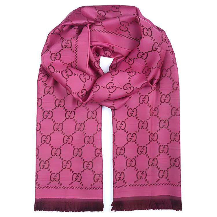 GUCCI Вязаный шарф женский розово-красный, Rose Red — фото 2