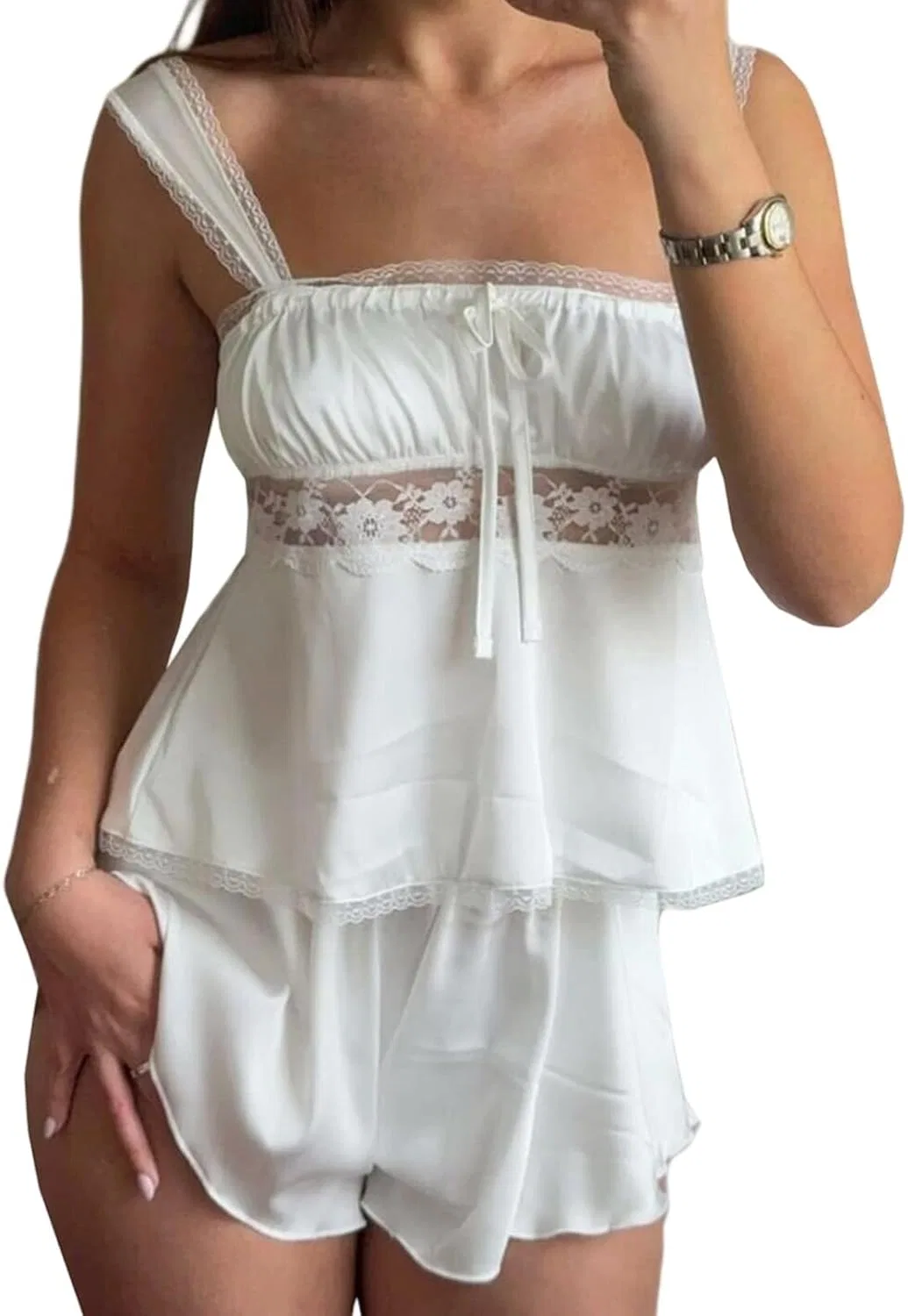 Пижамный комплект с кружевом, Women's, белый