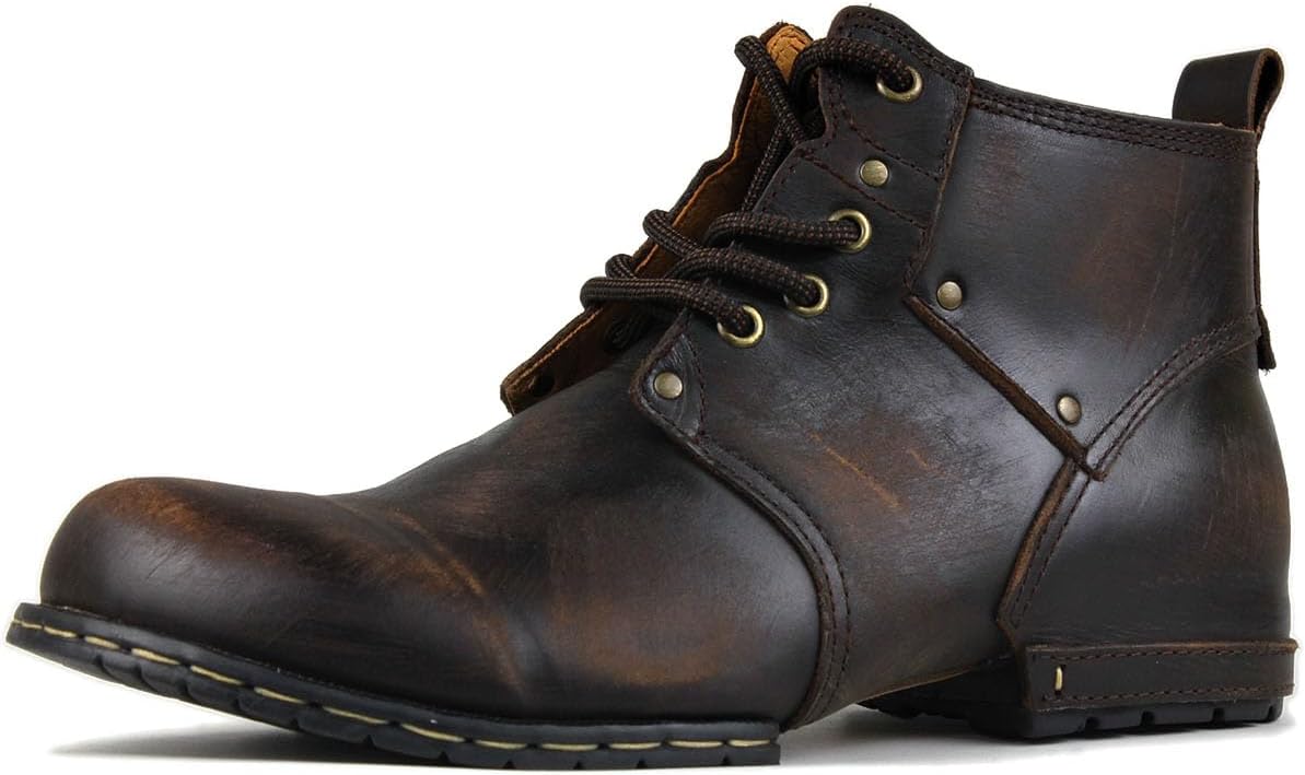 

Мужские мотоботы OSSTONE, стильные кожаные ботинки Чукка на шнуровке, повседневная обувь OS-6015-2 ретро-коричневый, США-R