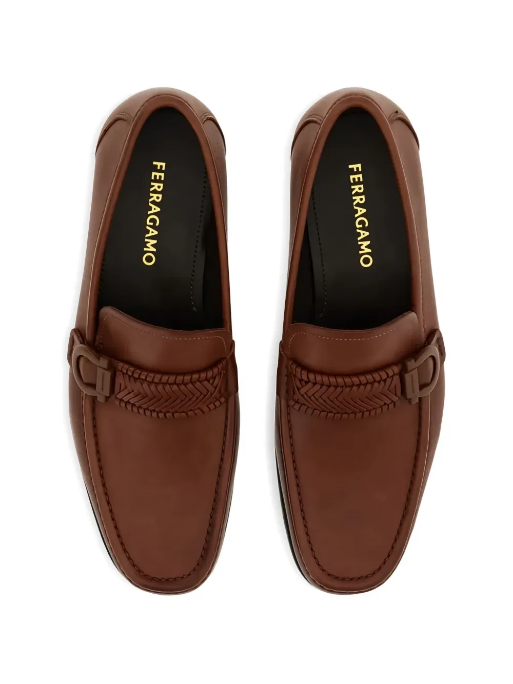 Лоферы с плетеной отделкой Ferragamo, коричневый — фото 3