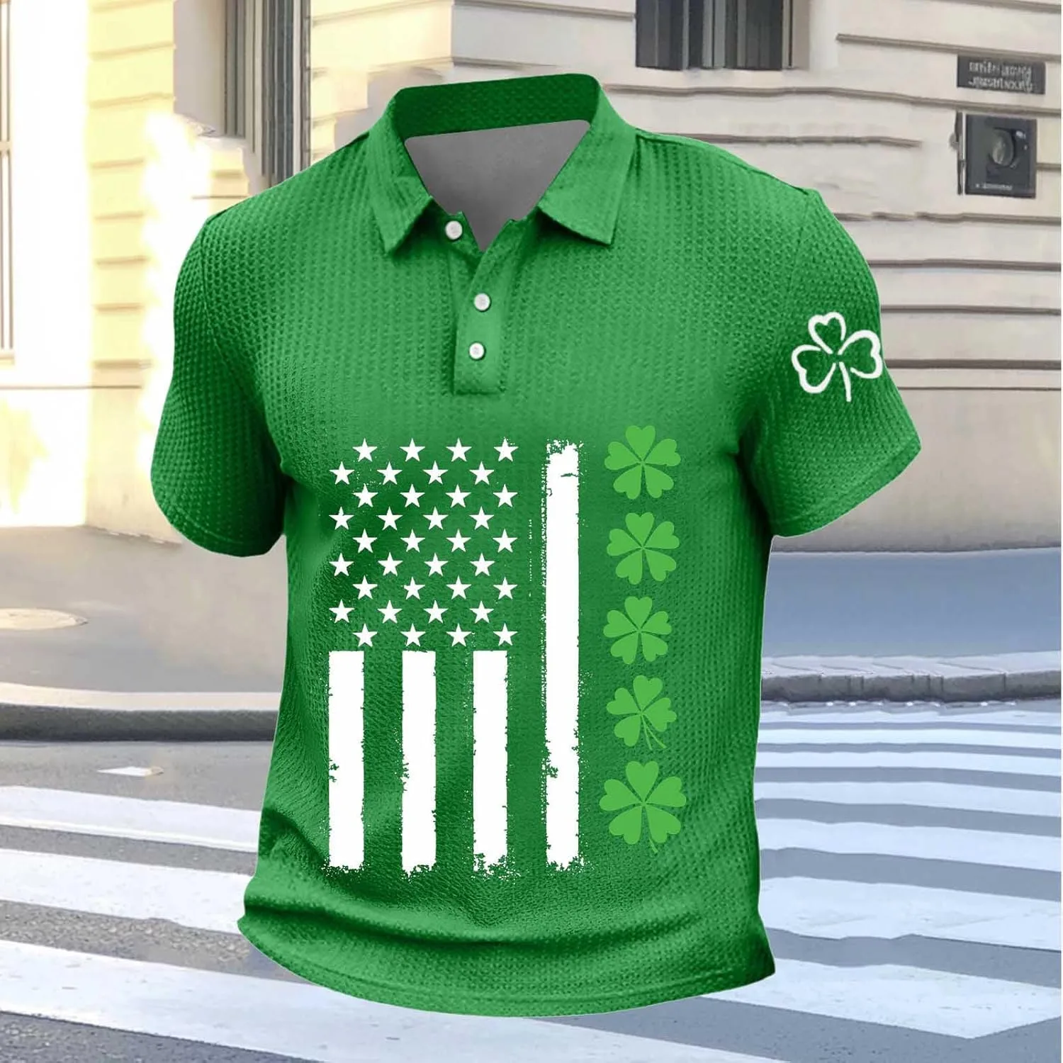 Мужская летняя поло St Patricks Day с коротким рукавом Moisture Wicking Waffle Knit — фото 3