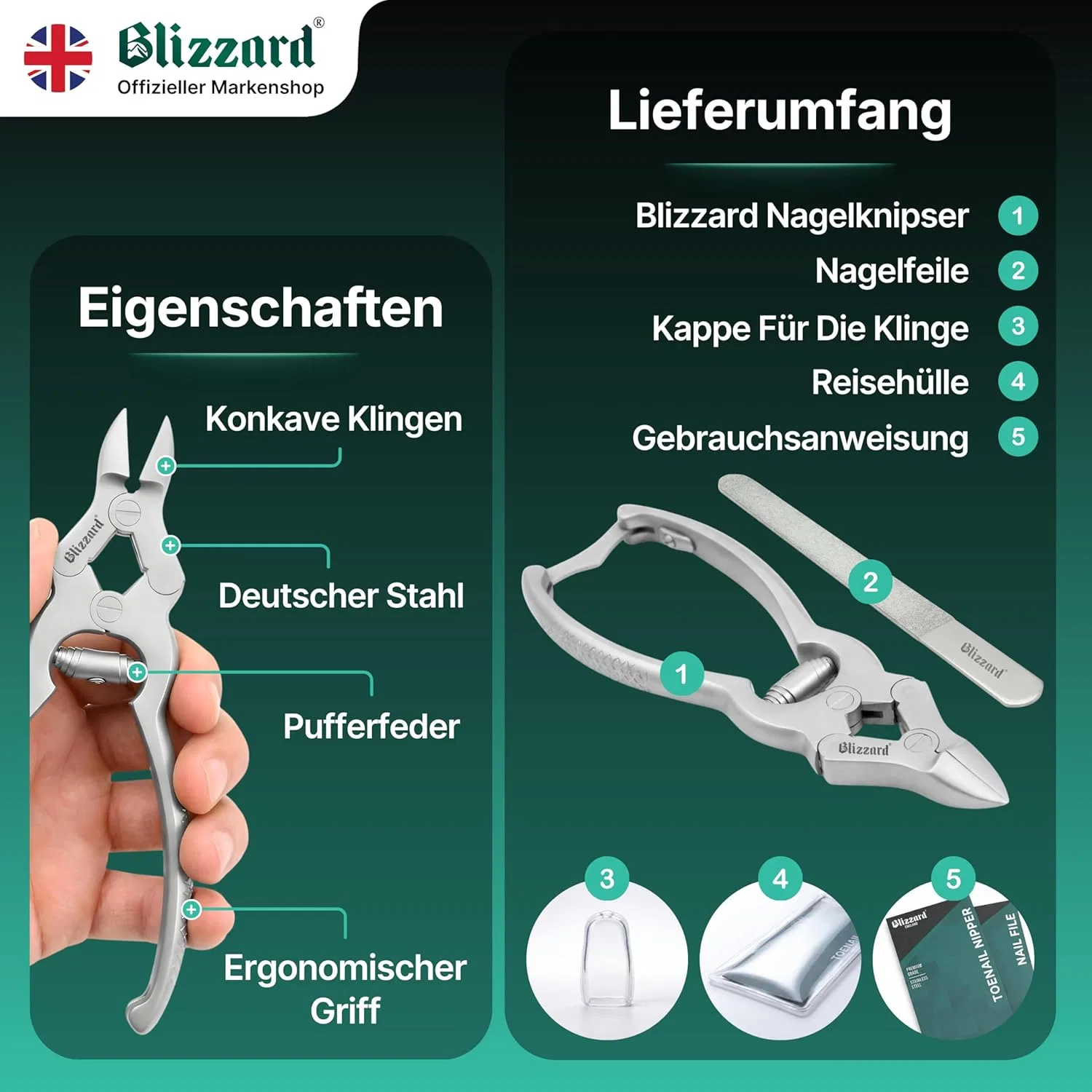 Кусачки для ногтей Blizzard для толстых и вросших ногтей, из нержавеющей стали, 15 см Blizzard — фото 4