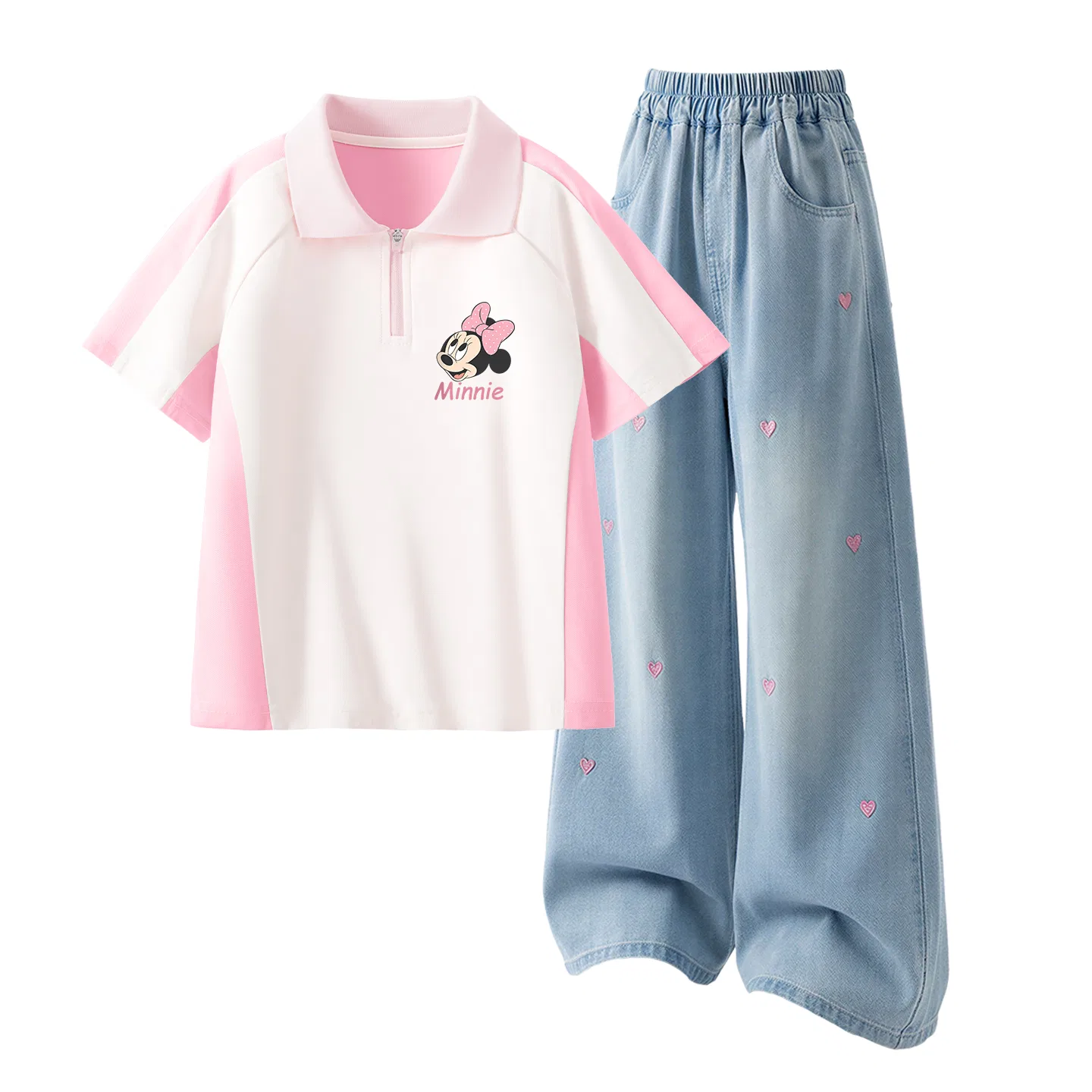 Детское спортивное поло с воротником Disney, D Surprise K Rouge Pink+Solid Color Denim Light Blue