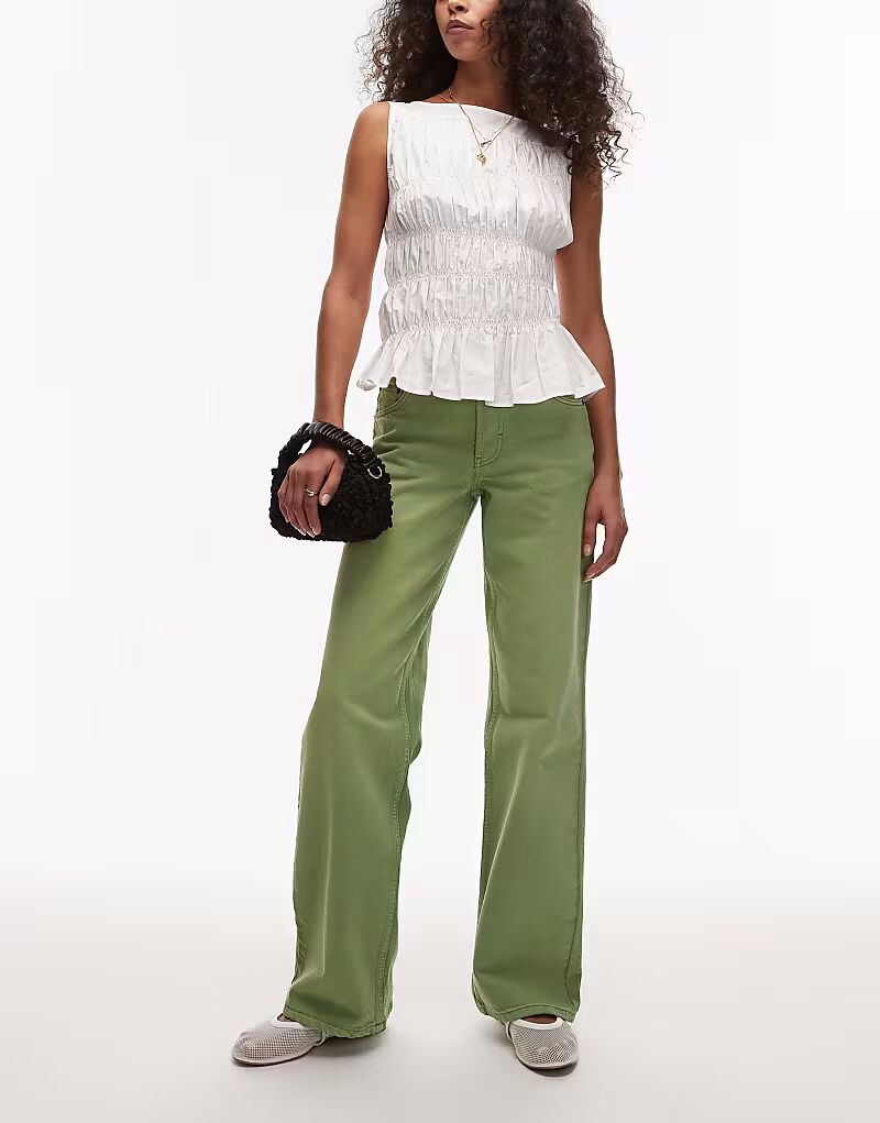 

Джинсы Ember прямого кроя с низкой посадкой цвета лайм Topshop