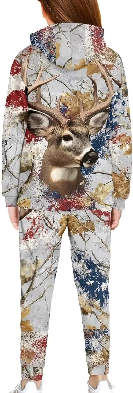 Детский спортивный костюм с капюшоном Pensura, 2 шт., Camo American Flag Deer Hunter — фото 2