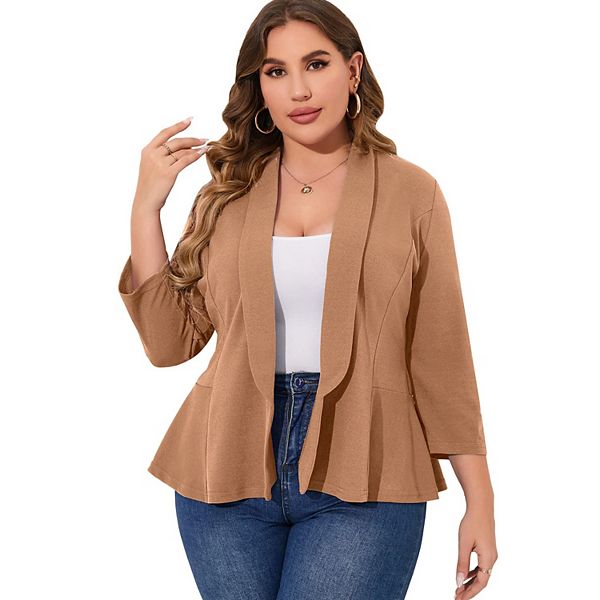 

Женский блейзер плюс сайз с открытой застежкой для офиса Seoria, Dark Khaki
