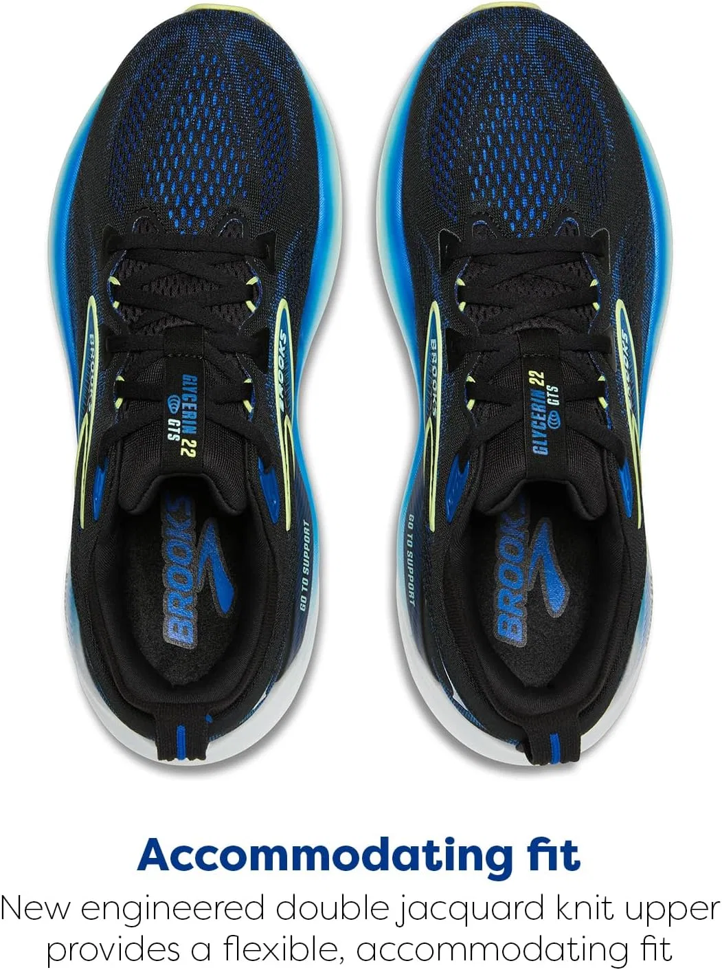 Мужские беговые кроссовки Brooks Glycerin 22 нейтрального цвета, Black Cobalt Neo Yellow — фото 4