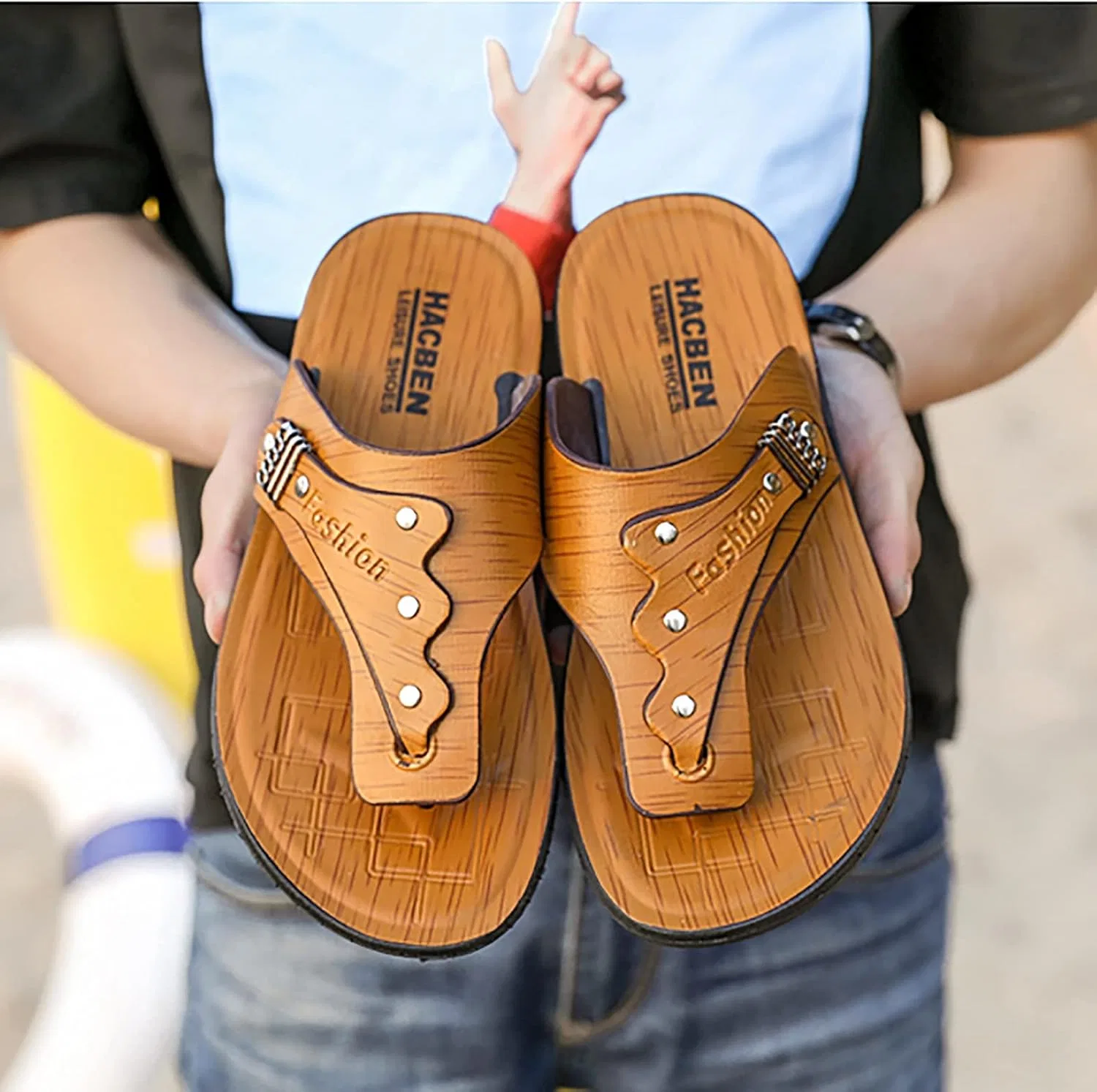 Herren Шлепанцы Strand Pool Tangas Sandalen Hausschuhe Outdoor Urlaub Sommer Generic, Yellow — фото 2