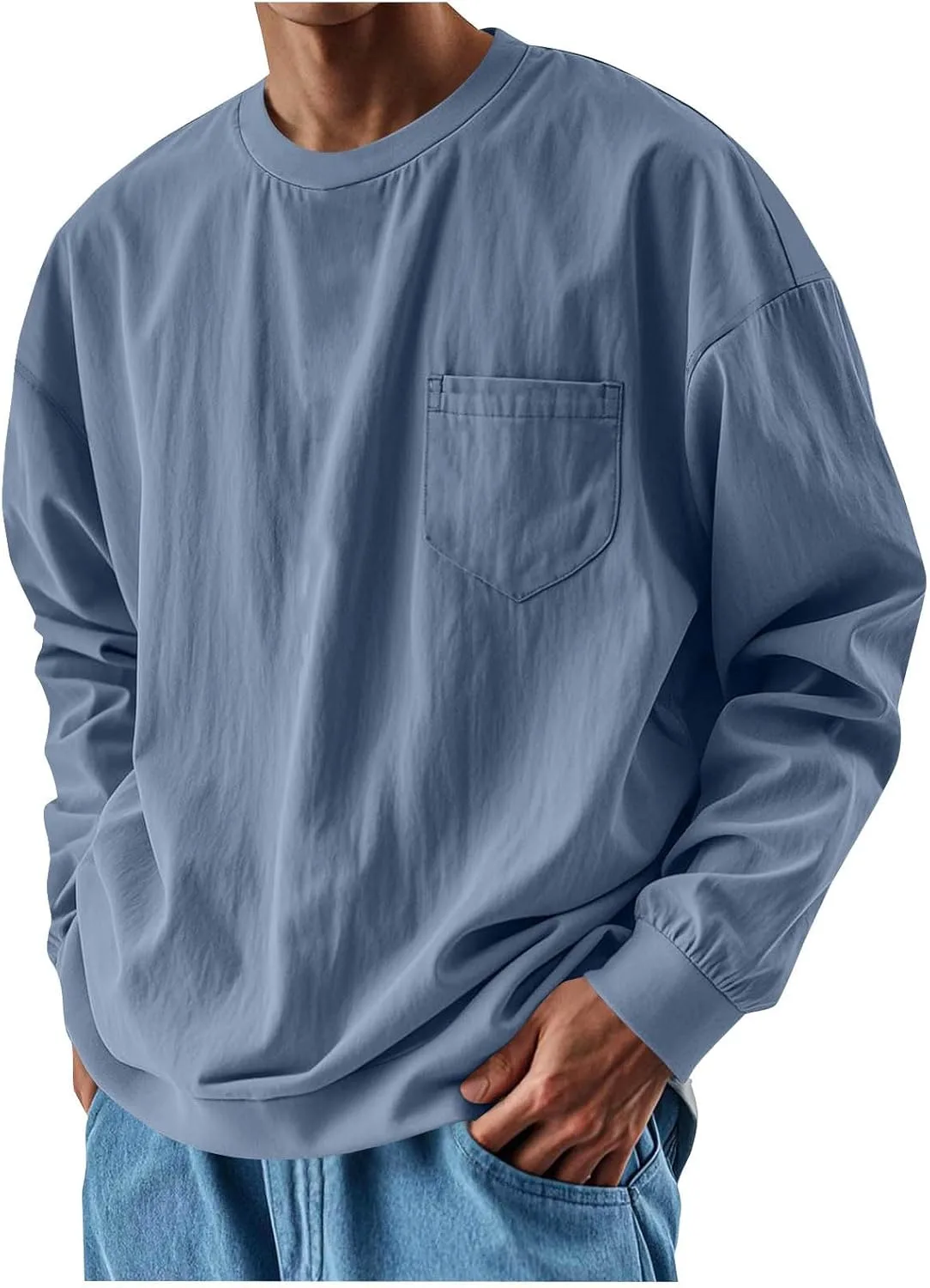 

Мужская футболка Oversized с длинным рукавом и карманами