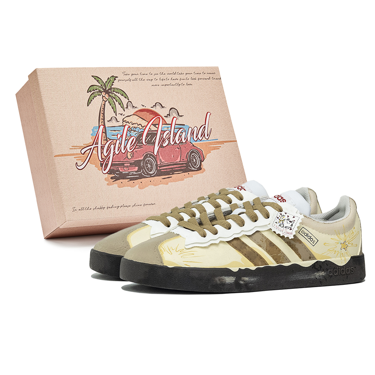 Adidas Кроссовки для скейтбординга VL COURT 2.0 Lively Island, Box, Honey Jar, износостойкие, низкие, унисекс, коричневые, желтые