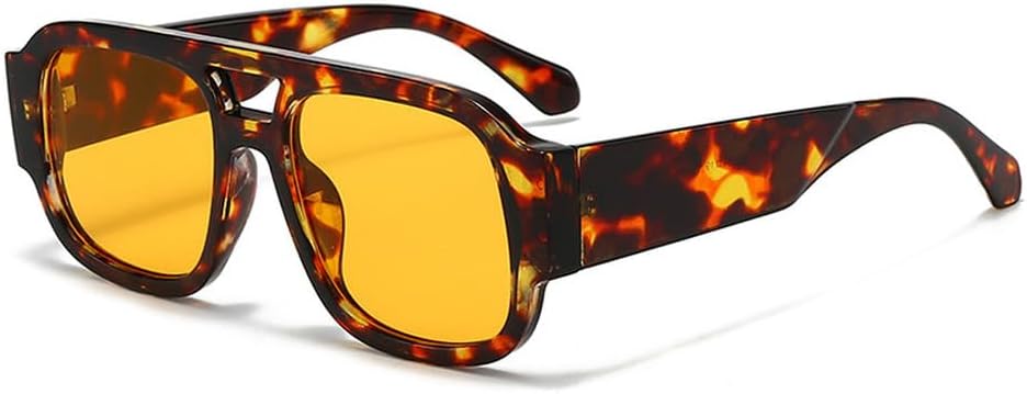 

Модные женские солнцезащитные очки с двойной перемычкой, квадратной формы, конфетного цвета, в стиле ретро, ​​с широкими дужками. Мужские солнцезащитные очки с защитой от УФ-излучения UV400 HYYZZC, Leopard Orange