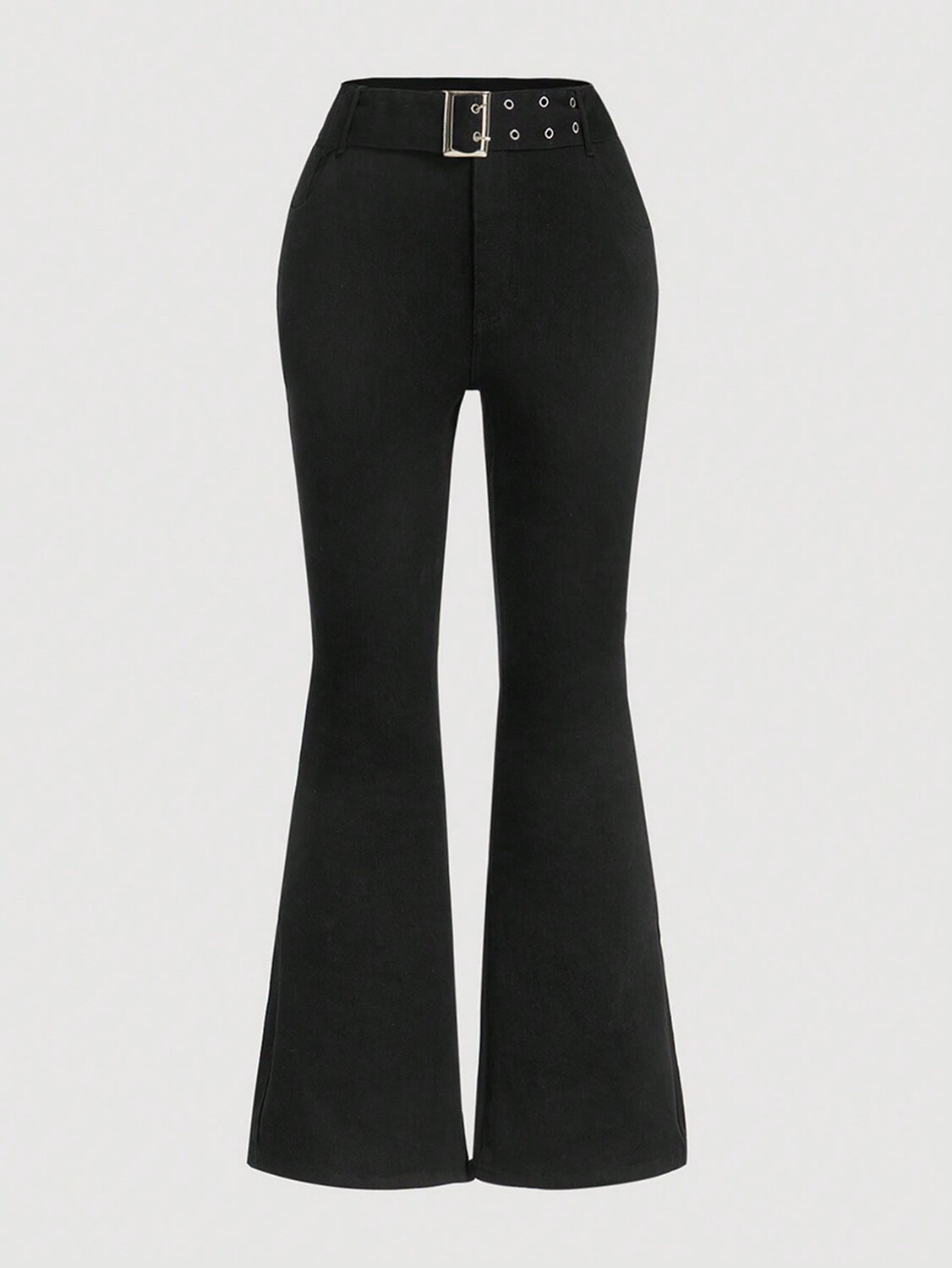 

Джинсы Plus bootcut, металлические люверсы, декорированы ремнем Shein, черный