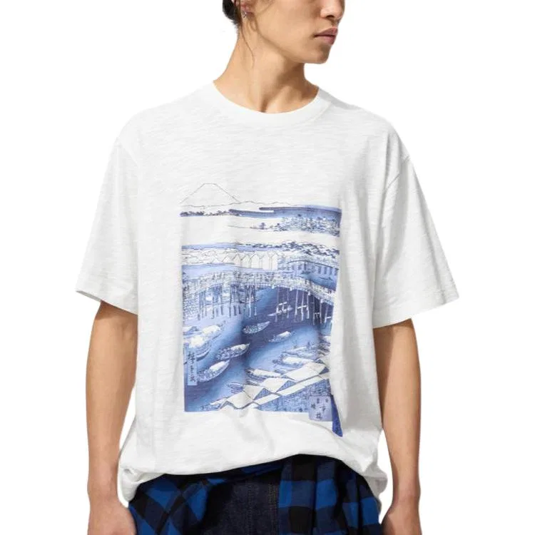 Футболка мужская x FUSHIHUIZHILAN, LIANMINGKUAN Floating World Blue, коллаборация FW25 UNIQLO, Ivory — фото 3