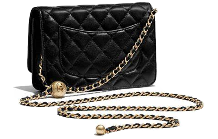 Классический кошелёк на цепочке из ягненка черный CHANEL — фото 3