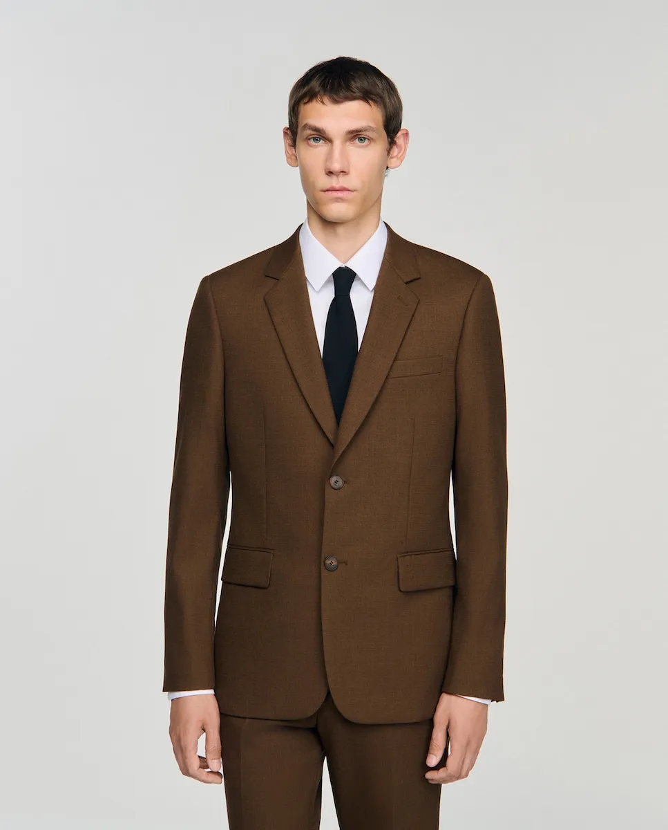 

Мужской шерстяной костюмный пиджак Sandro, коричневый