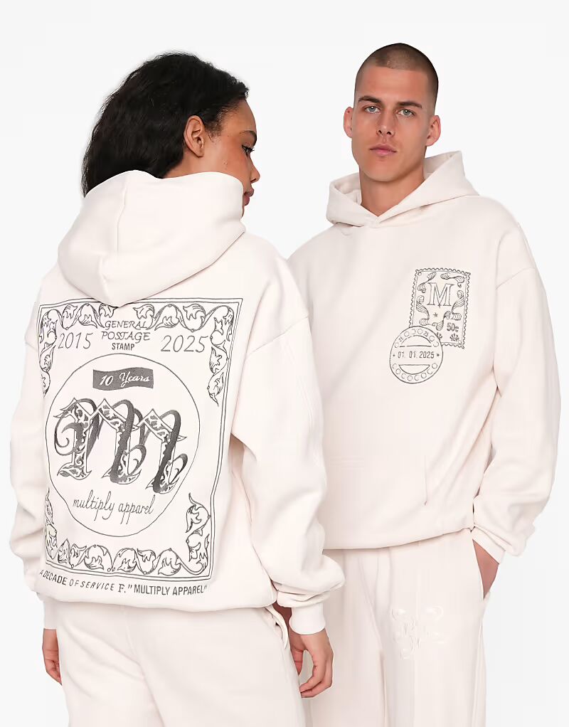 

Multiply Apparel - Imprint - Толстовка с капюшоном oversize в цвете Off-White