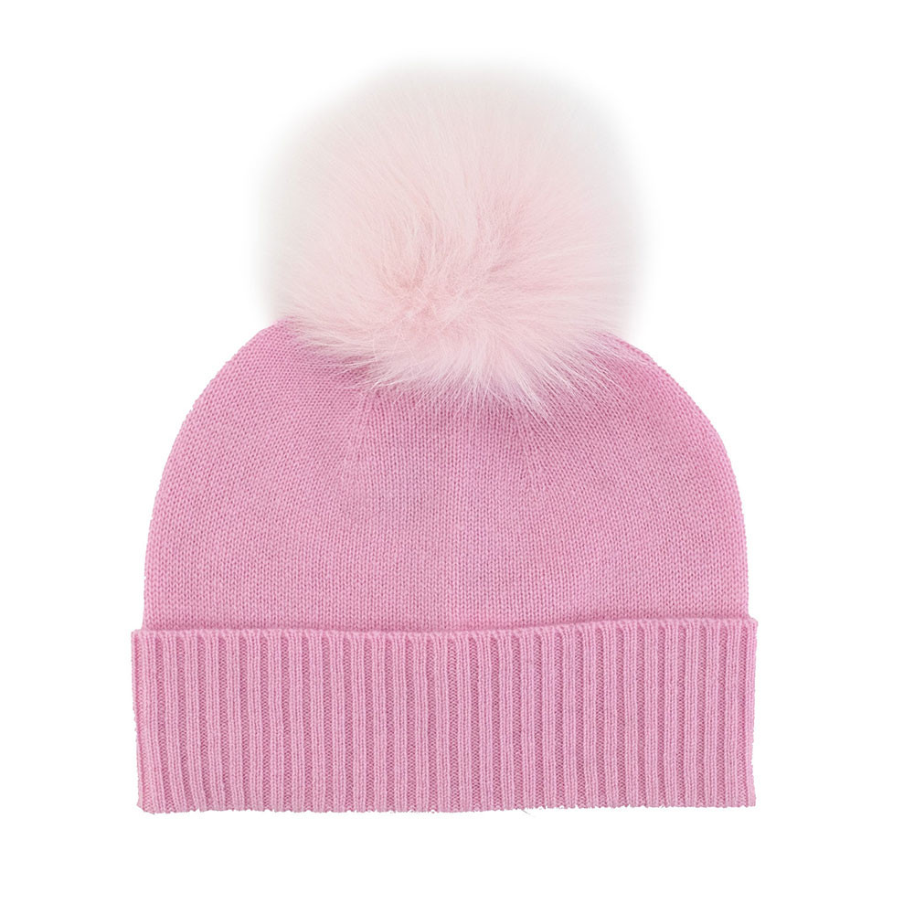 

Вязаная кашемировая шапка Peter Glenn с помпоном из натурального лисьего меха (женская), Soft Pink