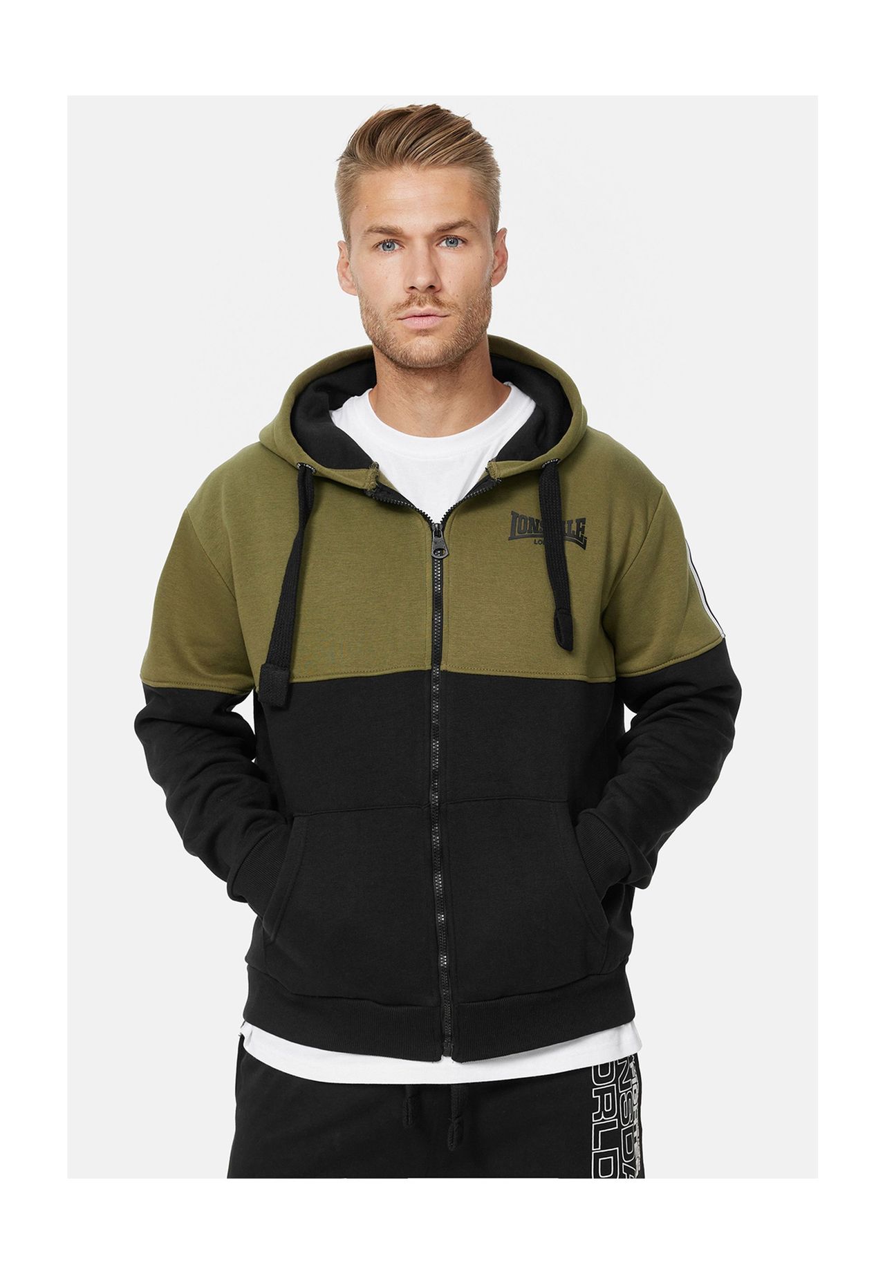 

Мужская толстовка с капюшоном и молнией, стандартного кроя LUCKLAWHILL LONSDALE, цвет Olive/black/white, Белый, Мужская толстовка с капюшоном и молнией, стандартного кроя LUCKLAWHILL LONSDALE, цвет Olive/black/white