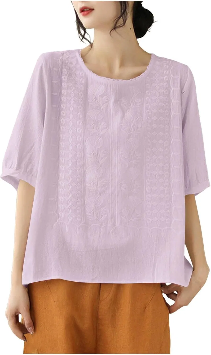 Футболка из хлопка и льна, женская, Oversize, розовый