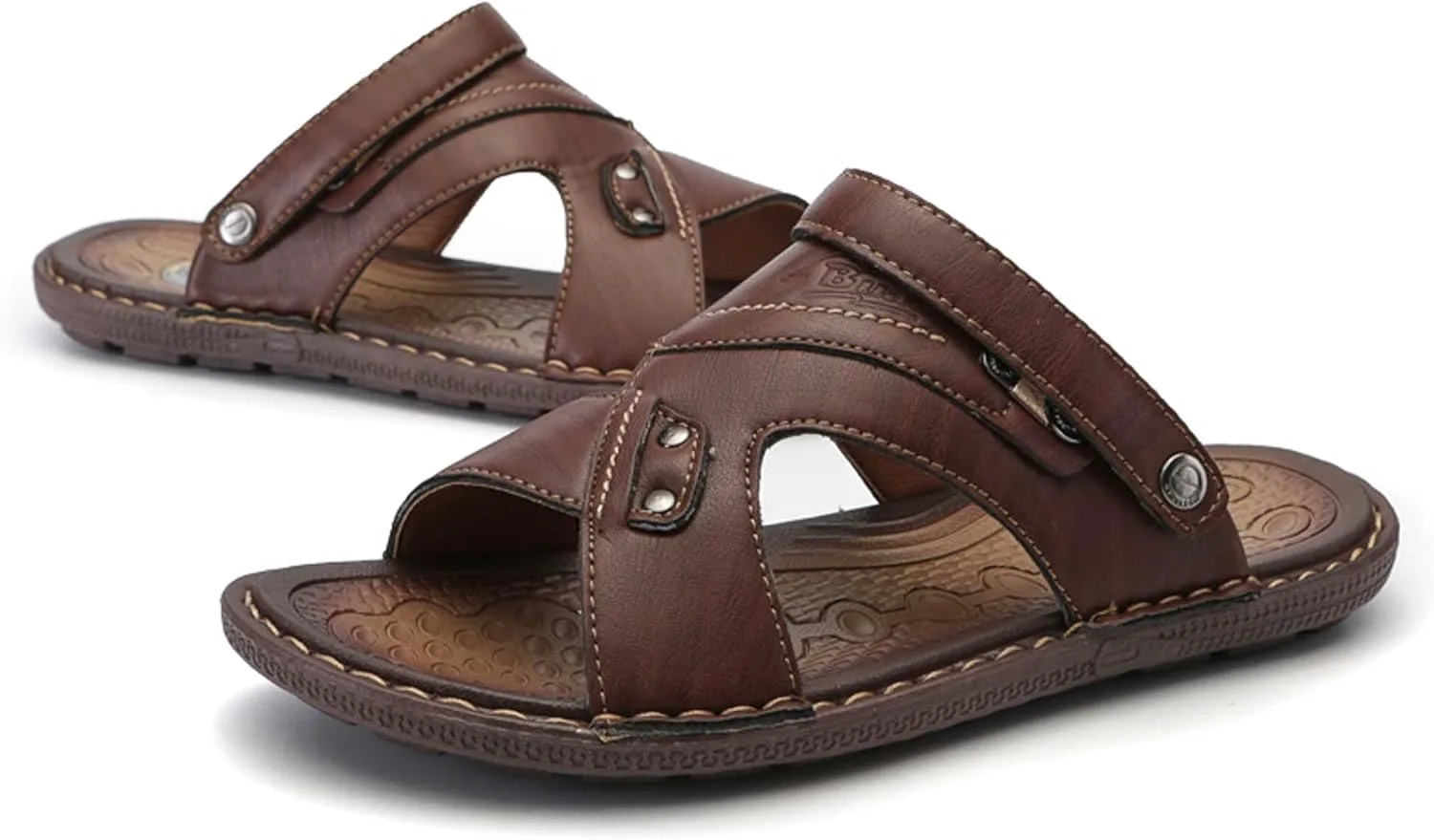 

Летние мужские сандалии универсальные для улицы и пляжа, кожаные, дышащие, удобные, с плоской подошвой, повседневные, стильные, легкие, противоскользящие, износостойкие, амортизирующие, гибкие Generic, коричневый