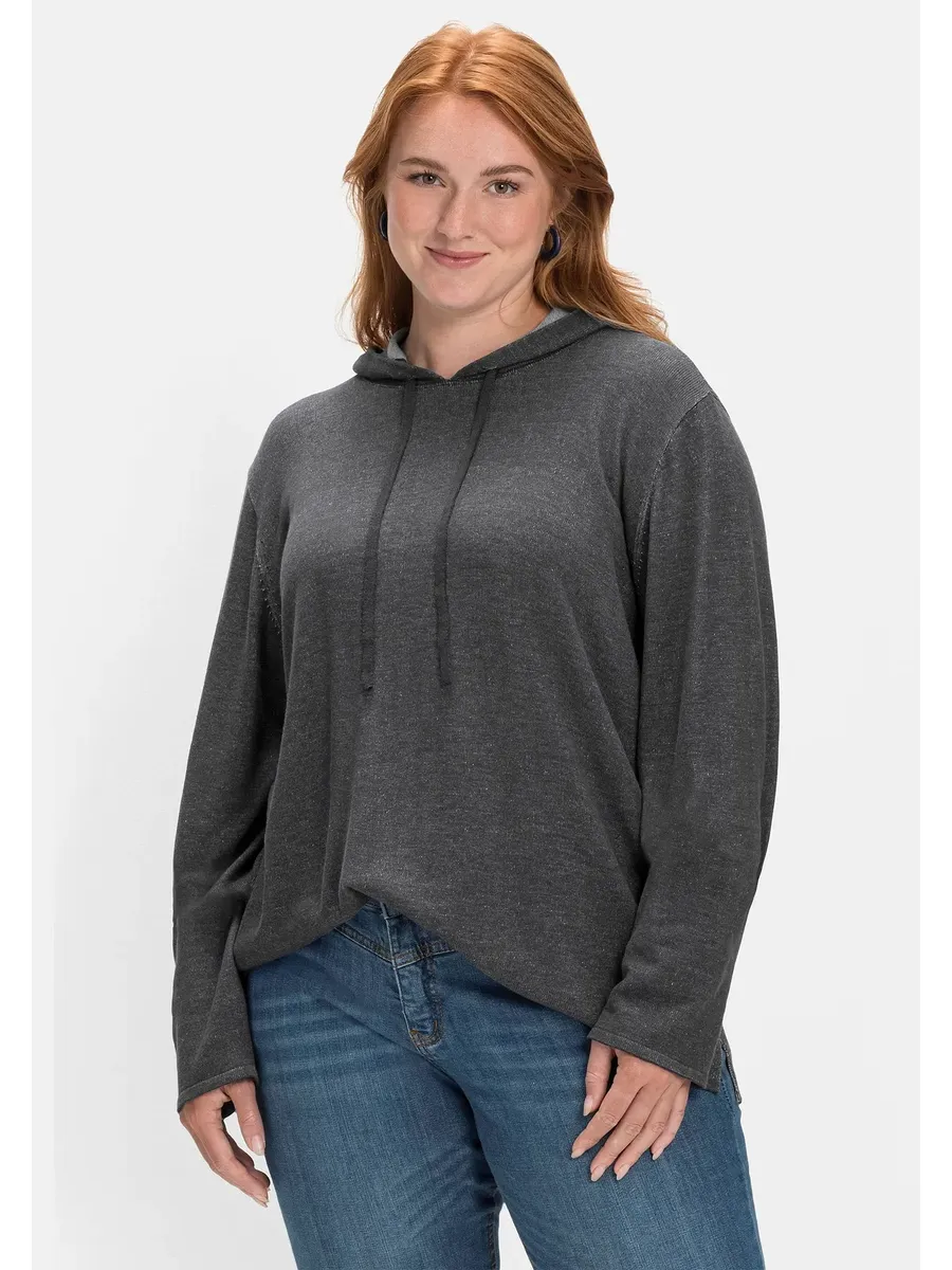 

Свитер Sheego с круглым вырезом "Большие размеры" и двухцветным капюшоном, черный