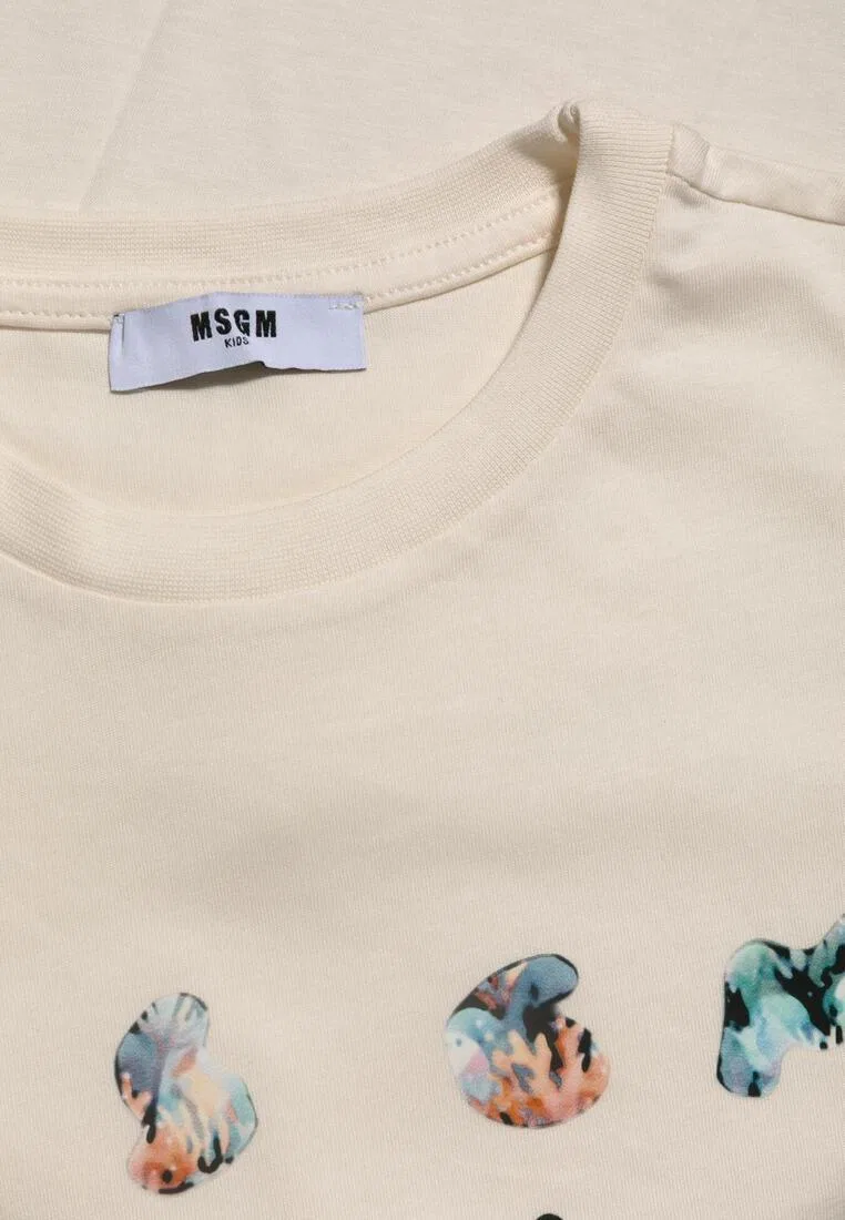 Футболка, хлопок, для детей Msgm, бежевый — фото 3