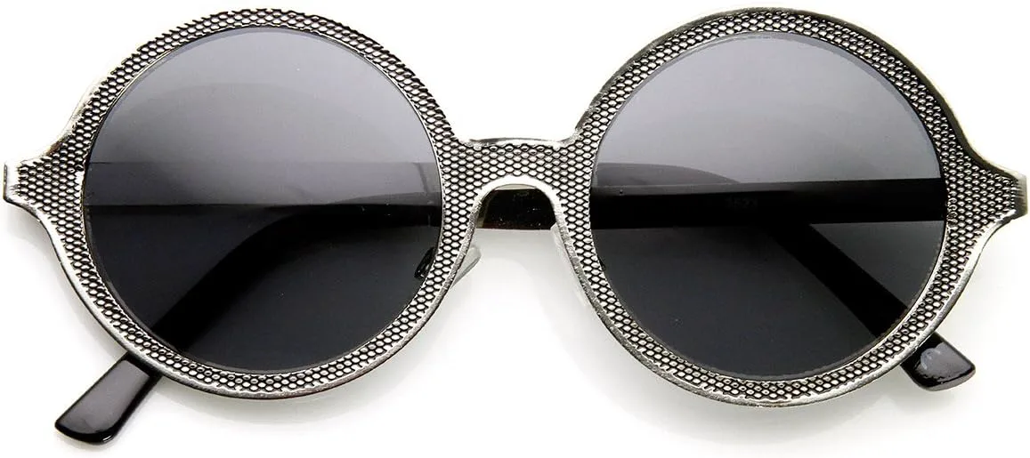 

Солнцезащитные очки zeroUV High Fashion Full Metal Ornate Engraved Round Sunglasses в высоком стиле, цельнометаллические, с гравировкой, круглой формы, Silver Smoke