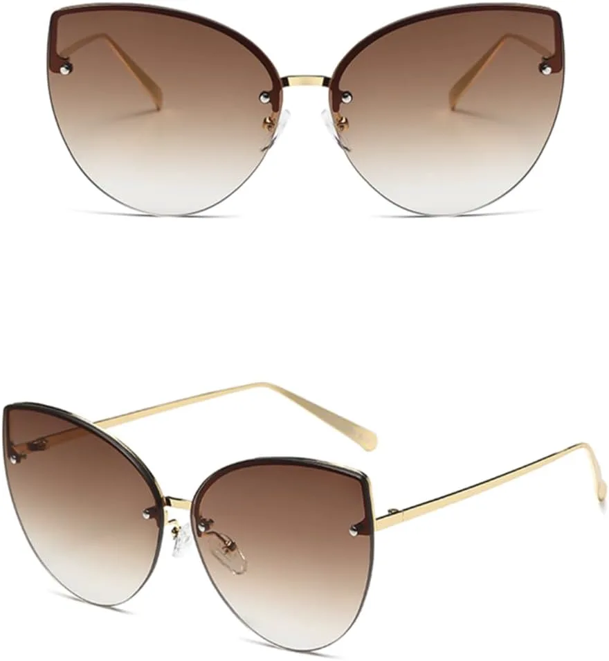 

Винтажные солнцезащитные очки «кошачий глаз» без оправы, металлические линзы, градиентная защита от УФ-излучения UV400, для летних путешествий VVTWSSW, Gradient Grey