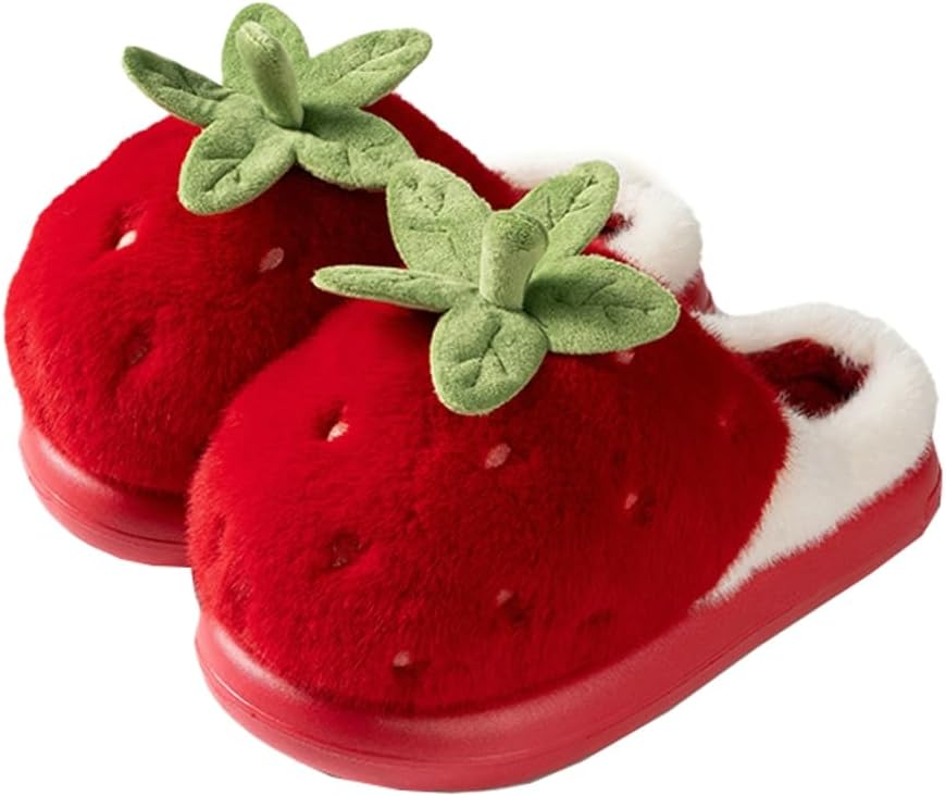 

Мягкие плюшевые тапочки с клубникой для женщин и мужчин, теплые зимние тапочки, парный стиль, милые домашние туфли Yafirgeer, красный