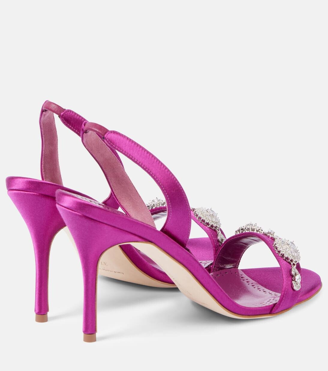 Босоножки с открытой пяткой из атласа с отделкой Lamisan Manolo Blahnik, цвет 6520 dpnk — фото 2