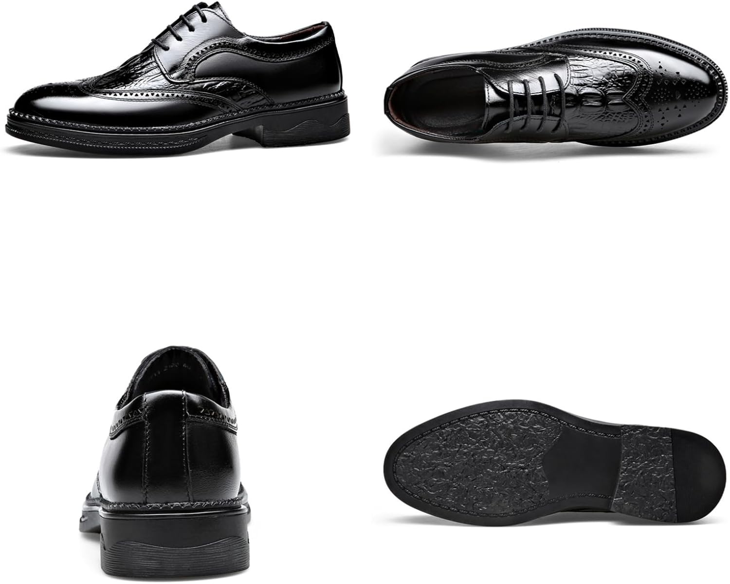 Мужские кожаные туфли Oxfords с крокодиловым узором, шнуровкой, низким верхом, броги с крылообразным носком Yrzhgdl, черный — фото 2