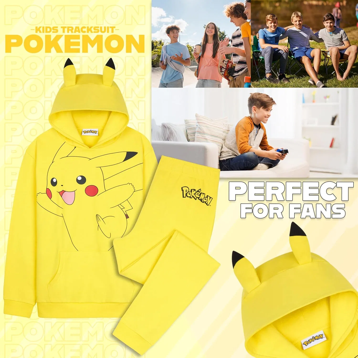 Детский спортивный костюм с капюшоном Pokémon, 2 предмета, Yellow Pikachu — фото 2