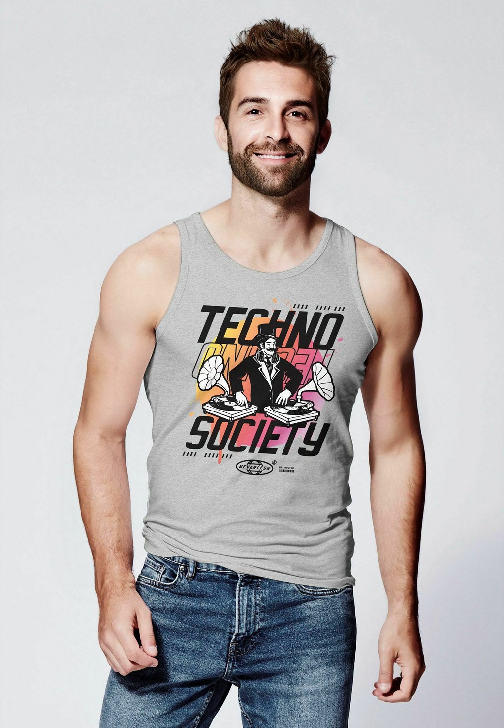 

Майка TANK TECHNO MUSIK RETRO GRAFIK SCHRIFT Neverless, серый