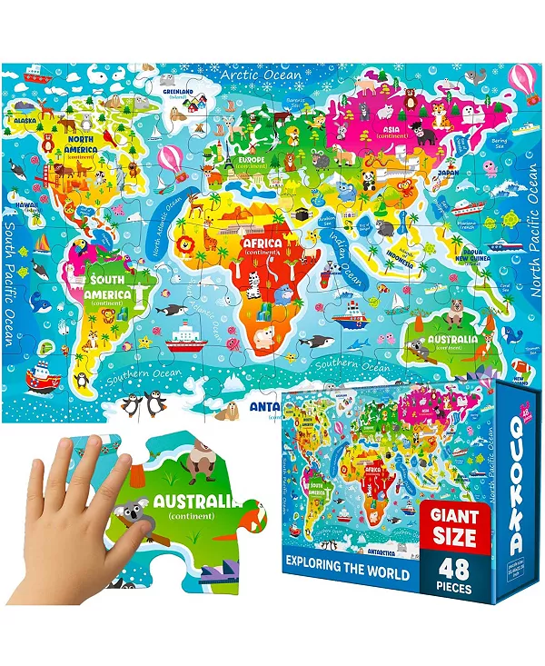 Гигантские напольные пазлы размером 2x3 фута для детей 4-6 лет Quokka, world map