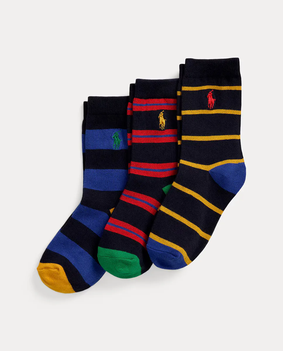 

Комплект из 3 длинных детских носков с полосатым принтом Polo Ralph Lauren, мультиколор