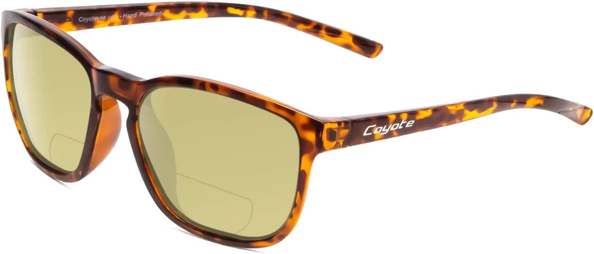 

Дизайнерские квадратные поляризованные солнцезащитные очки Coyote Rambler или бифокальные солнцезащитные очки | Унисекс | 53 мм, Tortoise Brown Frame/Yellow Lens