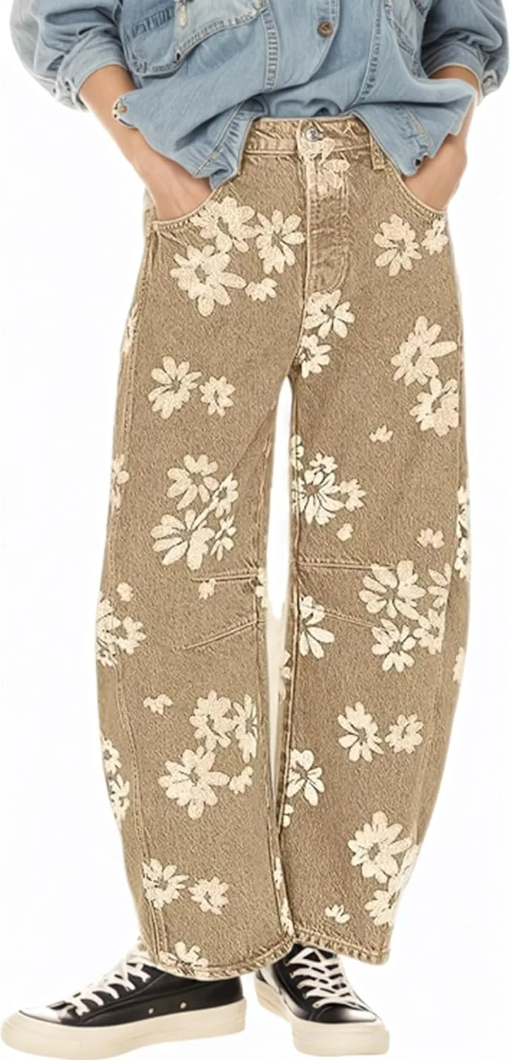 

Женские джинсы barrel baggy mid-low rise с цветочным принтом и леопардовым узором 1901 SOCIETY