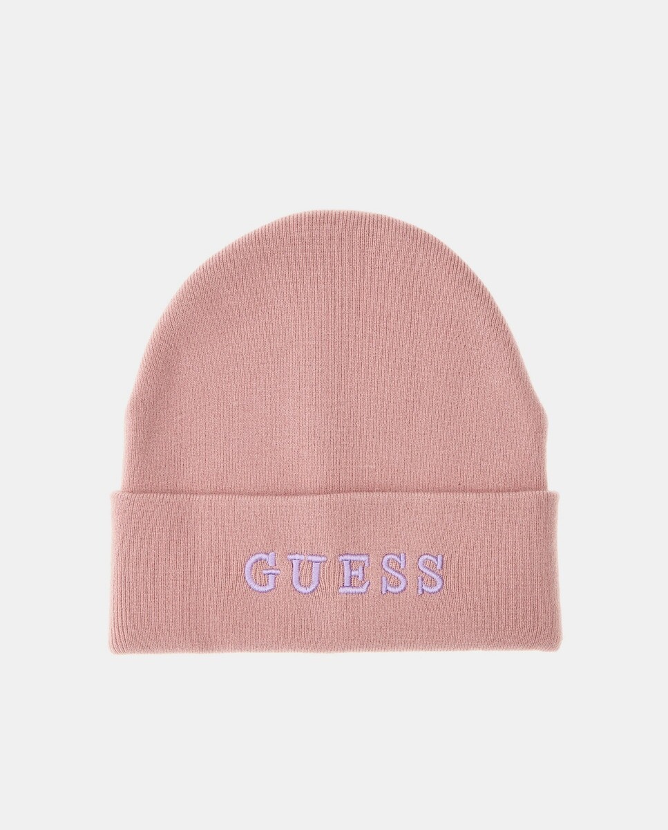 

Розовая вязаная шапка с вышитым логотипом Guess, розовый