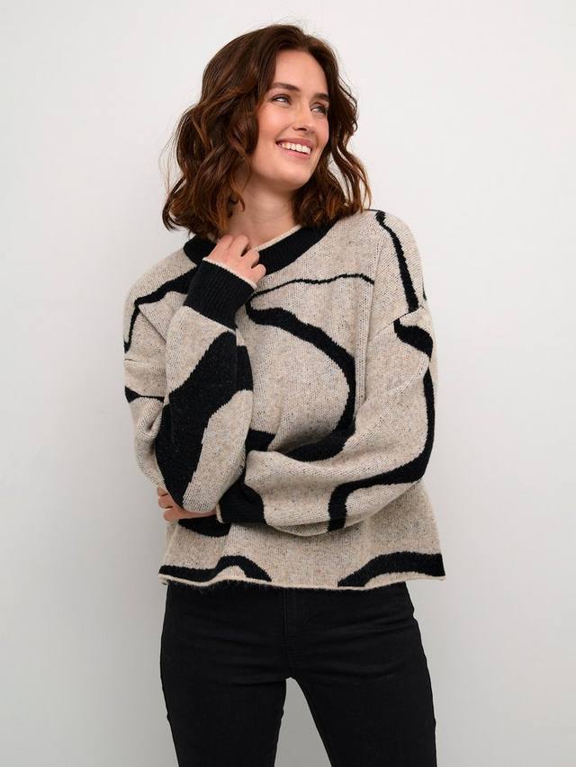 

Вязаный свитер Wilma Graphic из шерстяной смеси KAFFE, Black/Natural