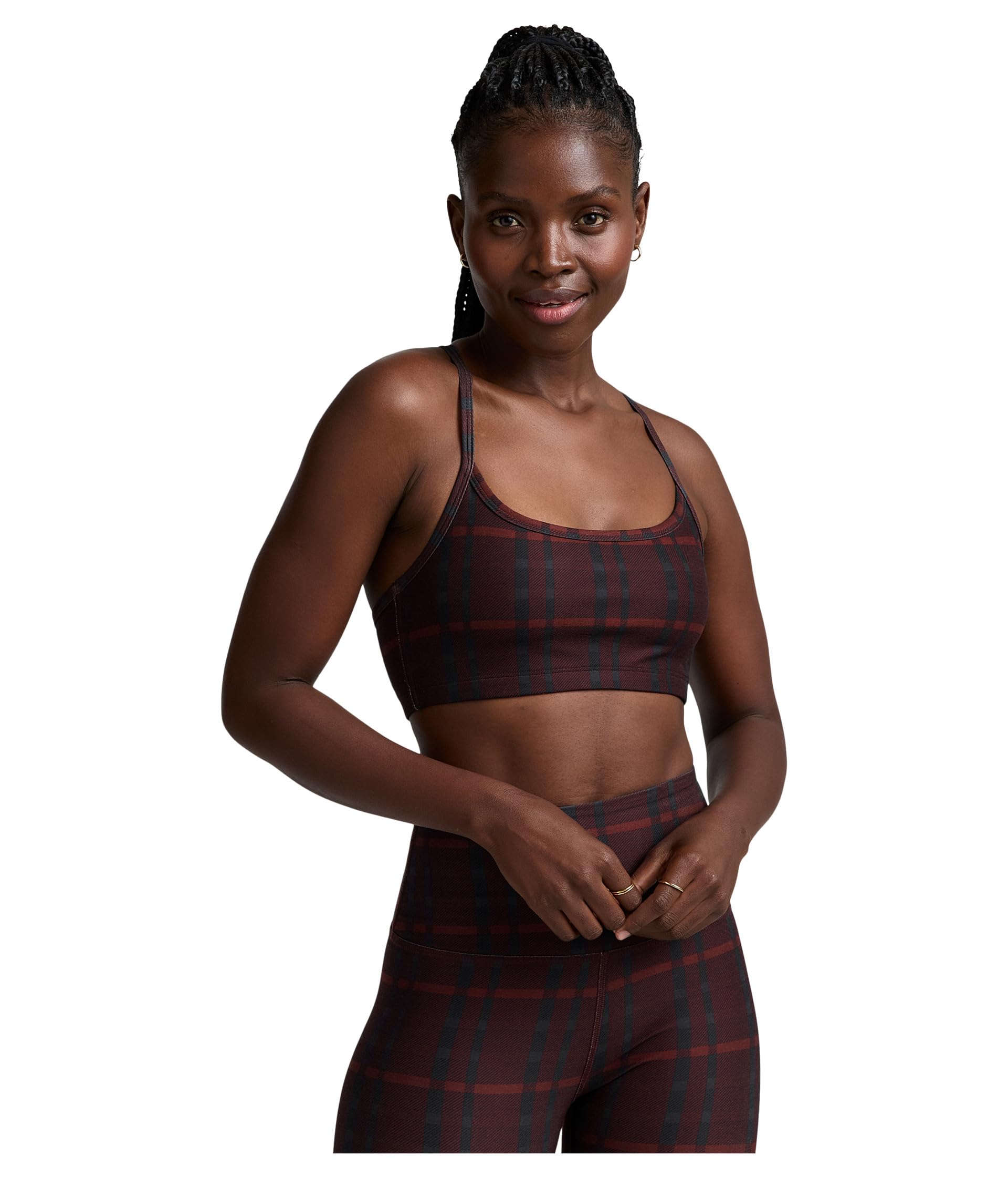 

Бюстгальтер Beyond Yoga Softmark Slim Racerback Bra, цвет Dark Cherry Preppy Plaid